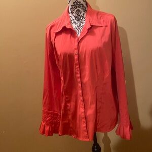 🌺CATO PRETTY PINK STRETCHY LONG SLEEVE BUTTON UP TOP SIZE 18 /20W